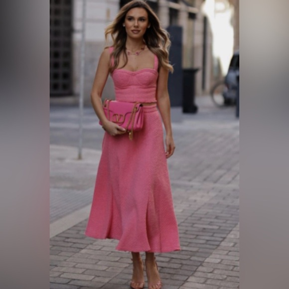 NWT ZARA WOMAN NEW LONG TWEED SKIRT High-waisted Faded pink - Picture 2 of 8